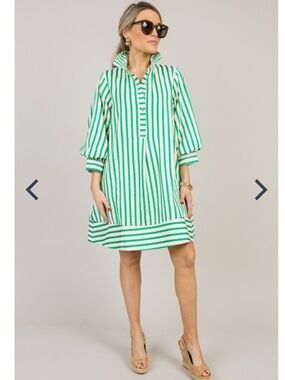 NWOT 🌿 ENTRO deborah striped dress in green